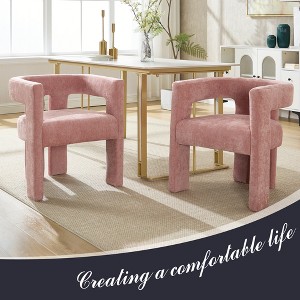 MOONMISS Modern Barrel Dining Chair, Chenille Upholstered Accent Side Chair with Arms Comfy Makeup Vanity Chair, Dining Living Room - 1 of 4