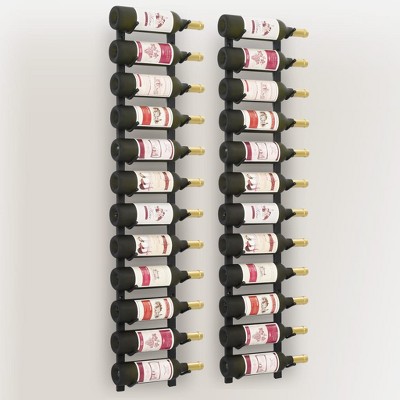 Black Iron Wall Mounted Wine Rack for 24 Bottles, 2 Piece Set