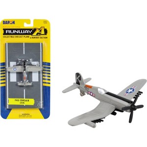 Vought F4U Corsair Fighter Aircraft Gray "United States Navy" with Runway Section Diecast Model Airplane by Runway24 - 1 of 3