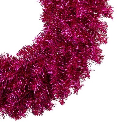 24" Pink Metallic Artificial Tinsel Christmas Wreath