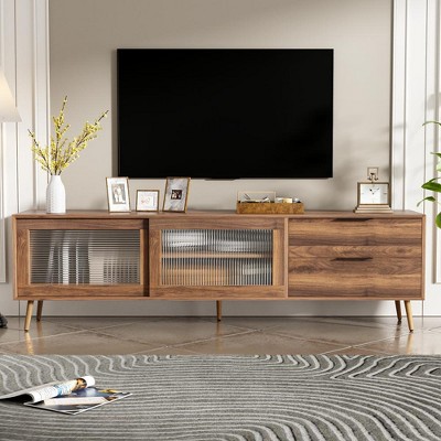 Chic Crate - 75" Modern Media Console with 2 Glass Doors & Storage - TV Stand for 75"+ TVs - Living Room/Bedroom