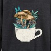 Women's - Instant Message - Coffee Cup Flowers Lightweight French Terry Wide Neck Long Sleeve Graphic Shirt - 2 of 4