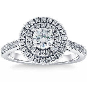 Pompeii3 1 Ct T.W. Diamond Halo Moissanite & Lab Created Engagement Ring in 10k White Gold - 1 of 4