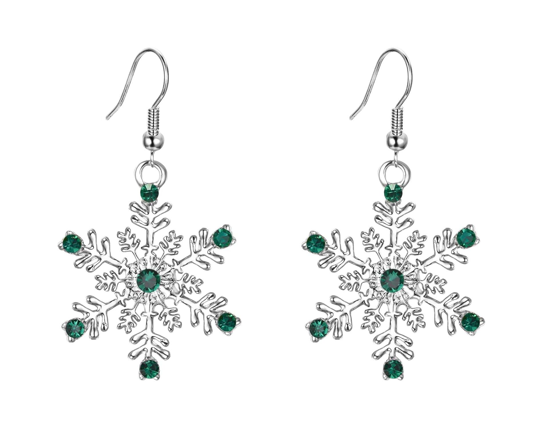 Women's Snowflake Earrings, Austrian Crystal, Winter Party, Flower and Snowflake Design, Christmas Jewelry