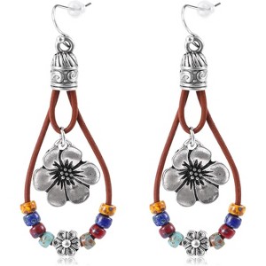Boho Flower Earrings, Vintage Dangle Drop Handmade Nature Stone Earrings Bohemian Vintage Floral Dangle Dangling Country Concert Outfits Accessories - 1 of 4