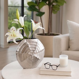 Decorative Flower Vase for Living Room Decor - Modern Metal Shell-Patterned Vase Perfect for Home, Office, Bedroom, or Table Decor - 14" Silver - 1 of 4