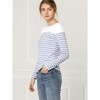 INSPIRE CHIC Women's Color Block Round Neck Long Sleeves Striped Basic T-Shirt - 4 of 4