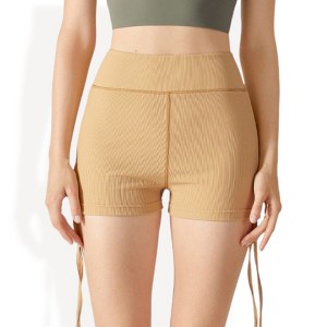 Anna-Kaci Active Women's Ribbed High-Waist Shorts with Adjustable Side Drawstrings and Stretch Fabric - 1 of 4