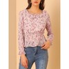 INSPIRE CHIC Women's Long Sleeve Ruffle Floral Peplum Top Chiffon Blouse Shirts - 2 of 4