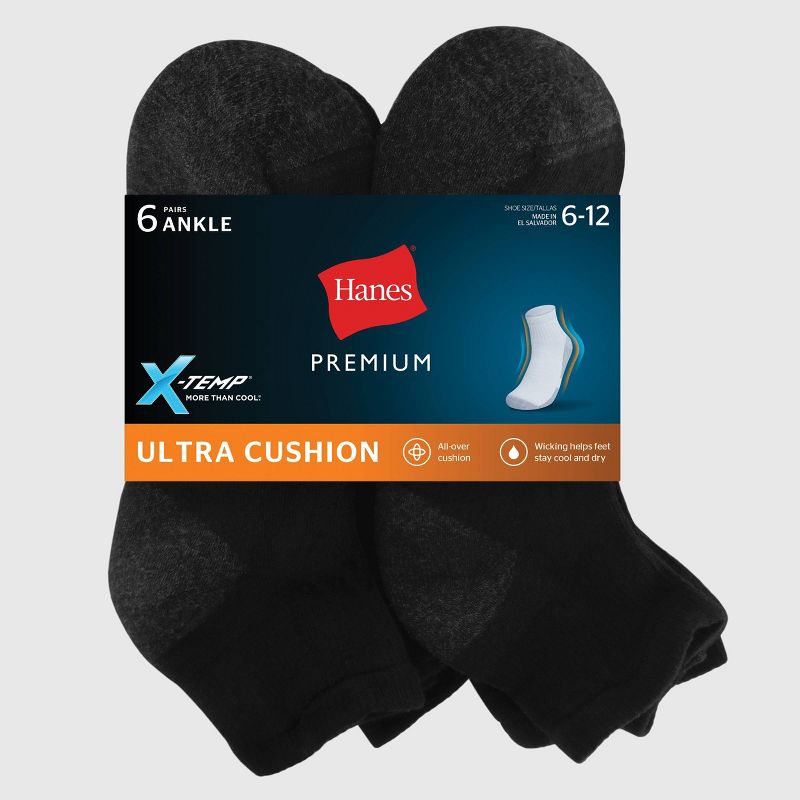 Hanes Premium Men's Xtemp Ultra Cushion 6pk Ankle Socks - 6-12, 3 of 5