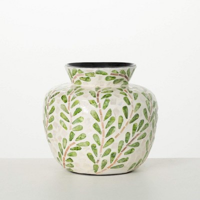 Sullivans Leaf Pattern Bouquet Vase 9"H; Green