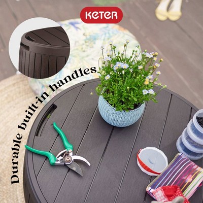 Brown Circular Resin Patio Deck Storage Box with Wood Texture
