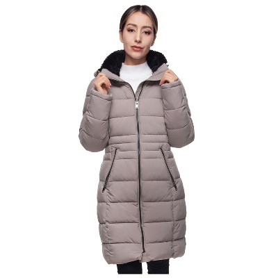 Rokka&Rolla Women's Heavy Long Winter Coat with Fleece Hood Parka Jacket