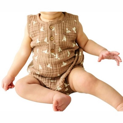 Girl Birds Printed Muslin Romper - Makemake Organics