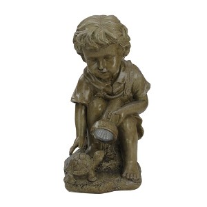 Northlight 12.25" Solar Powered LED Lighted Boy with Turtle Outdoor Garden Statue - 1 of 3