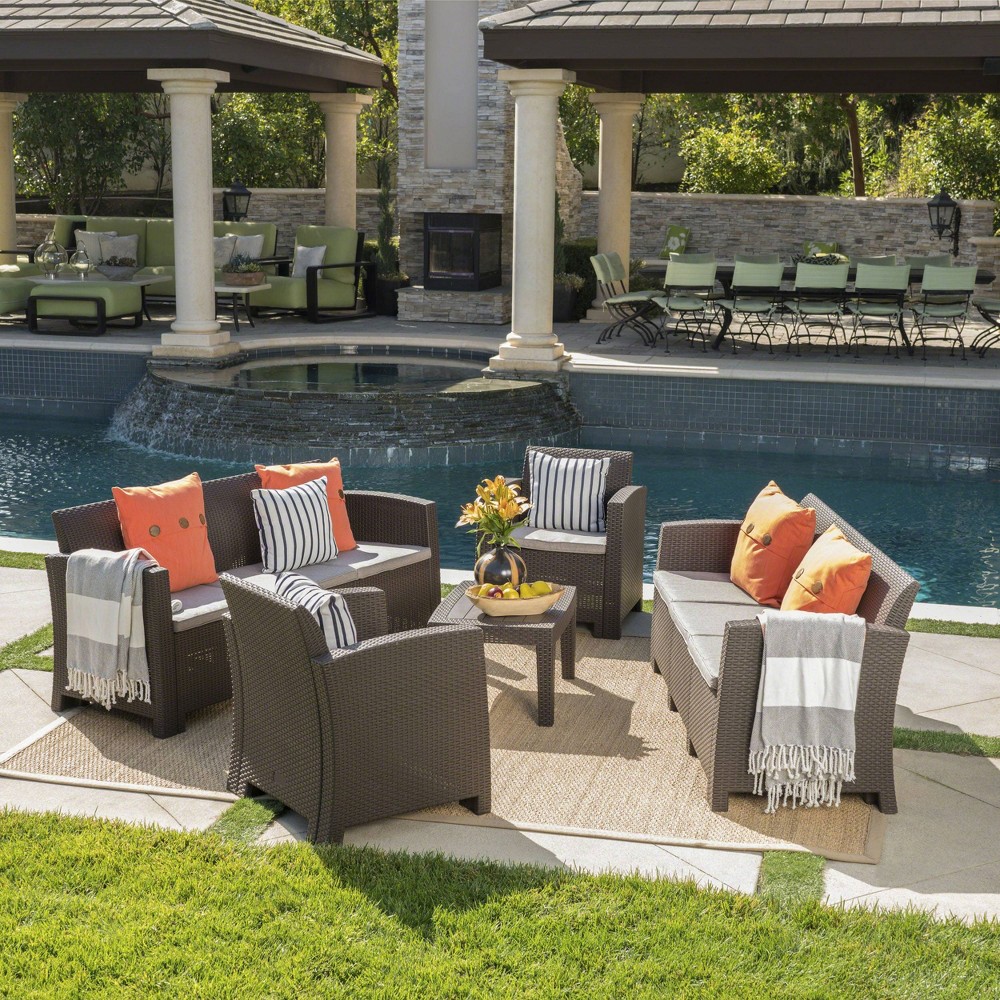 Jacksonville 5pc Patio Seating Set – Brown/Beige – Christopher Knight Home  – For the Patio​