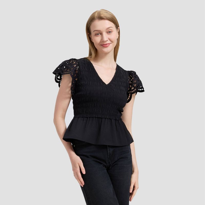 Women's Flutter Short Sleeve Blouse - Universal Thread™ Black XS