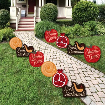 Big Dot of Happiness Rosh Hashanah - Apple, Pomegranate, Challah & Shofar Lawn Decorations - Outdoor New Year Yard Decorations - 10 Piece