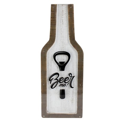 Northlight 16” Brown and Black Beer Me Bottle Cap Collector Wooden Hanging Sign