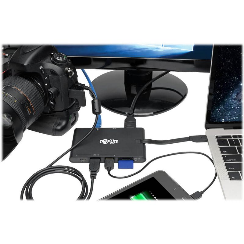 Tripp Lite USB C Docking Station HDMI VGA GbE PD Charging USB Hub 4K Black, USB-C, USB Type-C - for Notebook/Tablet PC/Desktop PC/Smartphone - 100 W, 2 of 7