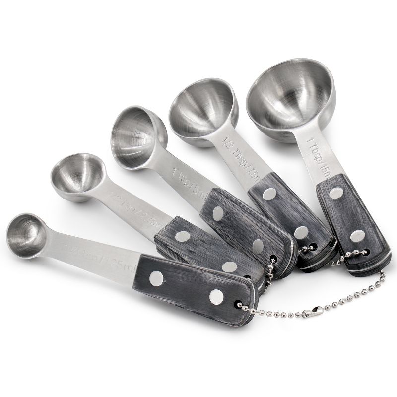 Oster Blakeley 5 Piece Stainless Steel Measuring Spoon Set in Dark Gray with Wood Handles, 2 of 7