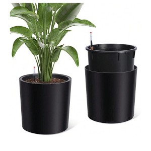 Set of 2 Square Planters (20" tall) with drainage, water monitor & wheels. Ideal for patio/balcony use. Easy to move. - 1 of 4