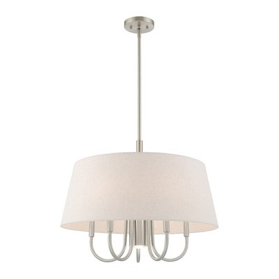 Sleek Brushed Nickel 6-Light Pendant with Oatmeal Drum Shade