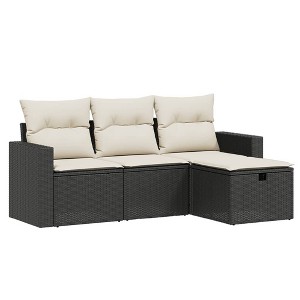vidaXL Patio Sofa Set with Cushions Outdoor Furniture 4 Piece Poly Rattan - Black and Cream without storage - 1 of 4