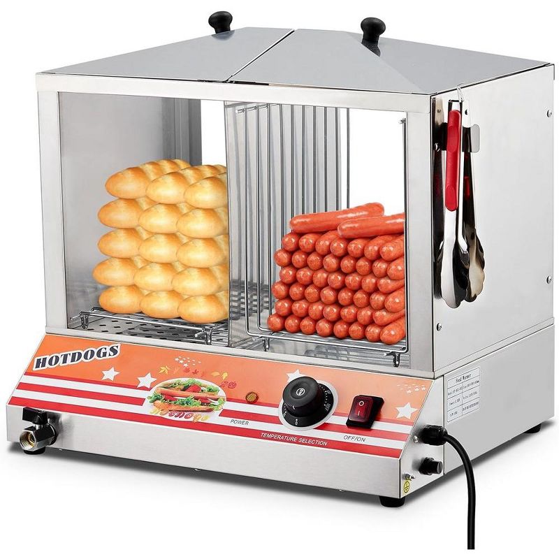 100 Hot Dogs 48 Buns Hot Dog Steamer Stand Warmer 38 QT Adjustable Temperature, 1 of 8