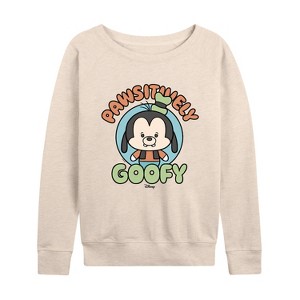 Women's - Disney - Pawsitively Goofy Lightweight French Terry Wide Neck Long Sleeve Shirt - 1 of 4