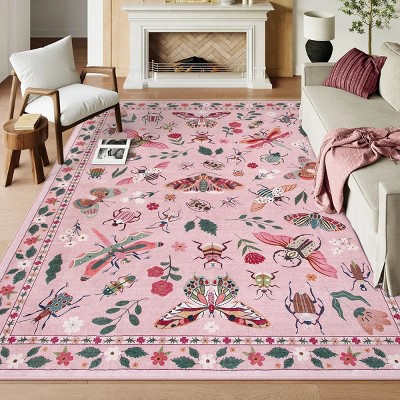 Lahome Machine Washable Back to College Series Animal Life Insects Area Rug - Nature-Inspired Carpet for Living Room, School, Bedroom, or Entryway