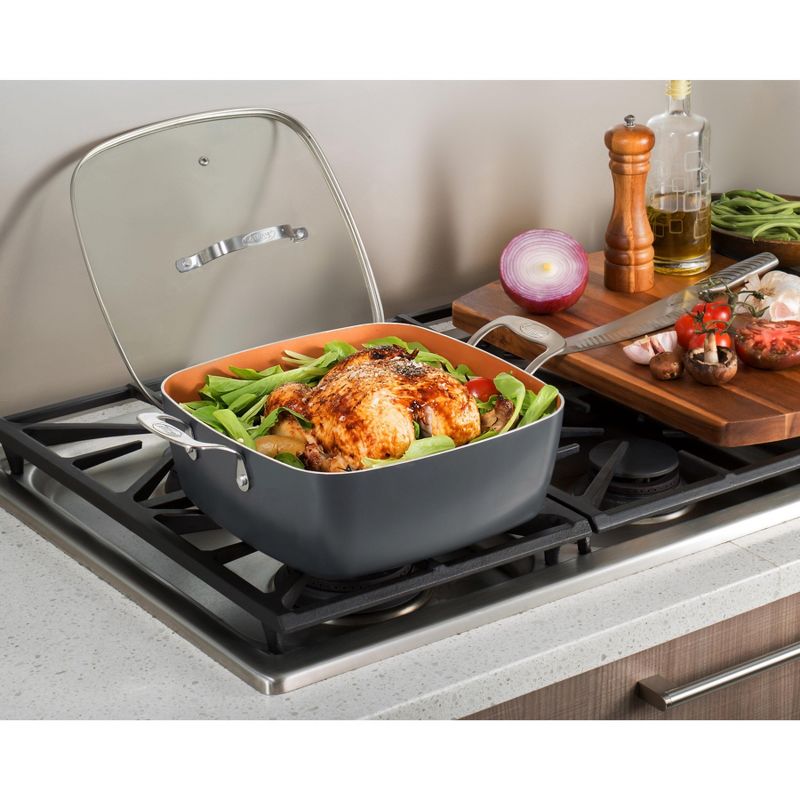 Gotham Steel 9.5" Deep Squre Nonstick Pan with Steamer Tray, Fry Basket and Glass Lid, 4 of 6