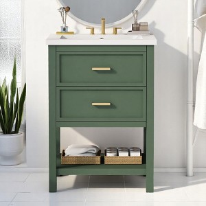Mshliw 24 Inch Modern Bathroom Vanity with Ceramic Sink, 2 Drawers, Freestanding Storage Cabinet with Soft-Close Design - 1 of 4
