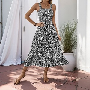Coolmee Womens Summer Midi Dress Square Neck Sleeveless Floral A-line Casual Sundress Travel Vacation - 1 of 4