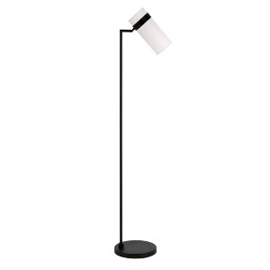 Hudson and Canal 60" Tall Floor Lamp with Fabric Shade White/Blackened Bronze: Metal Base, Polyester Cylinder Shade, UL Listed - 1 of 4