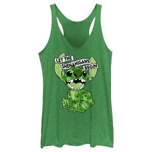 Women's Lilo & Stitch St. Patrick's Day Stitch Let the Shenanigans Begin Racerback Tank Top - 1 of 4