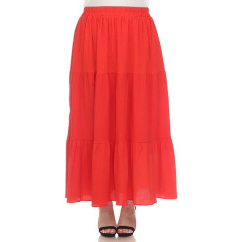 Plus Size Pleated Tiered Maxi Skirt Red 2x -white Mark : Target