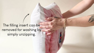 Tropical Flamingo and Green Palms Outdoor Pillow