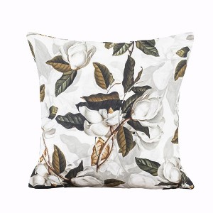 Ellis Curtain Magnolia Unique Floral Design Zipper Closure Pillow Shell 18" x 18" White - 1 of 4