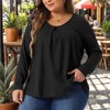 Agnes Orinda Women's Plus Size Waffle Knit Pleat Front Crew Neck Long Sleeve Work Blouses - 2 of 4