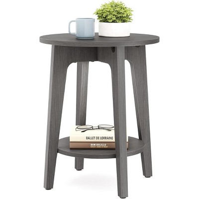 Simple Trending Small Round End Table with Lower Shelf Smoky Gray
