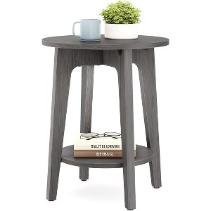 Simple Trending Small Round End Table with Lower Shelf Smoky Gray - 1 of 4