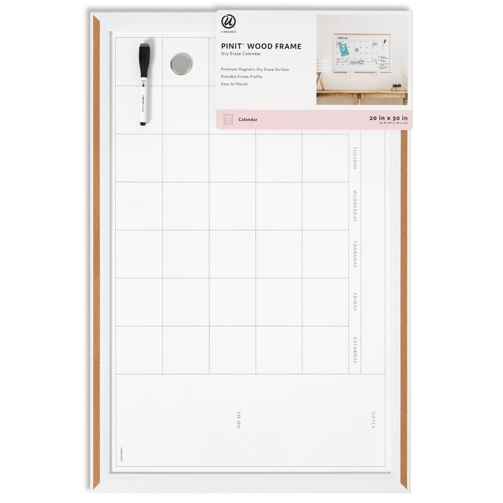 Photos - Dry Erase Board / Flipchart U Brands 20"x 30" PINIT Magnetic Dry Erase Calendar Board Wood Frame