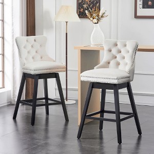 Beautyolove Velvet Upholstered Solid Wood Frame Counter Height Bar Stool Swivel Counter Stool with Back (Set of 2) - 1 of 4