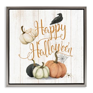Stupell Industries Rustic Happy Halloween Black Floater Framed Canvas Wall Art - 1 of 4