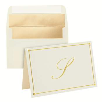 Pipilo Press 24 Pack Ivory Gold Foil Letter S Blank Note Cards with Envelopes 4x6, Initial S Monogrammed Personalized Stationery Set