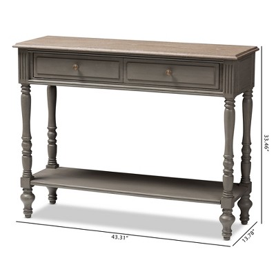 Country Cottage Farmhouse Brown 2-Drawer Console Table with Shelf