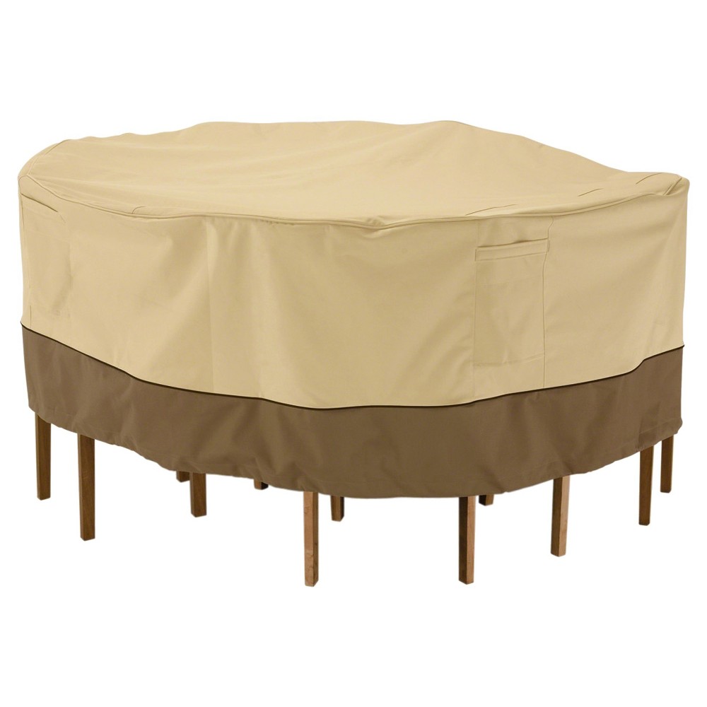 Veranda Patio Round Table And Chair Cover - 70" DIA x 23" - Light Pebble - Classic Accessories: UV & Water-Resistant, Buckle Strap Closure