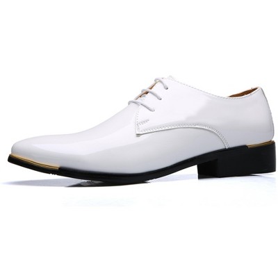 Santimon Dress Shoes Mens Classic Pointed-Toe Patent Leather Lace-up Formal Oxford Shoes