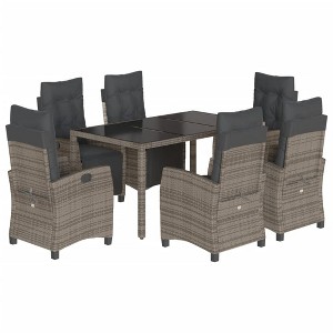 vidaXL Patio Dining Set with Cushions Outdoor Garden Furniture Poly Rattan - Gray 59.1" Table Length 6 Piece - 1 of 4